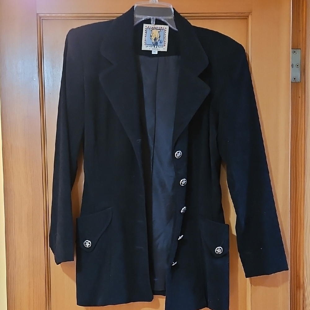 Elegant Black Women's Blazer, Western, Star Buttons XS